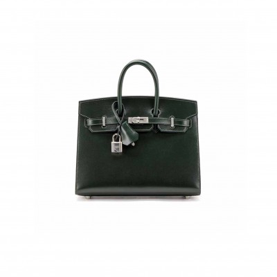 HERMÈS MASTER BIRKIN 25 SELLIER VERT FONCE BOX CALF PALLADIUM HARDWARE  (25*20*13cm)